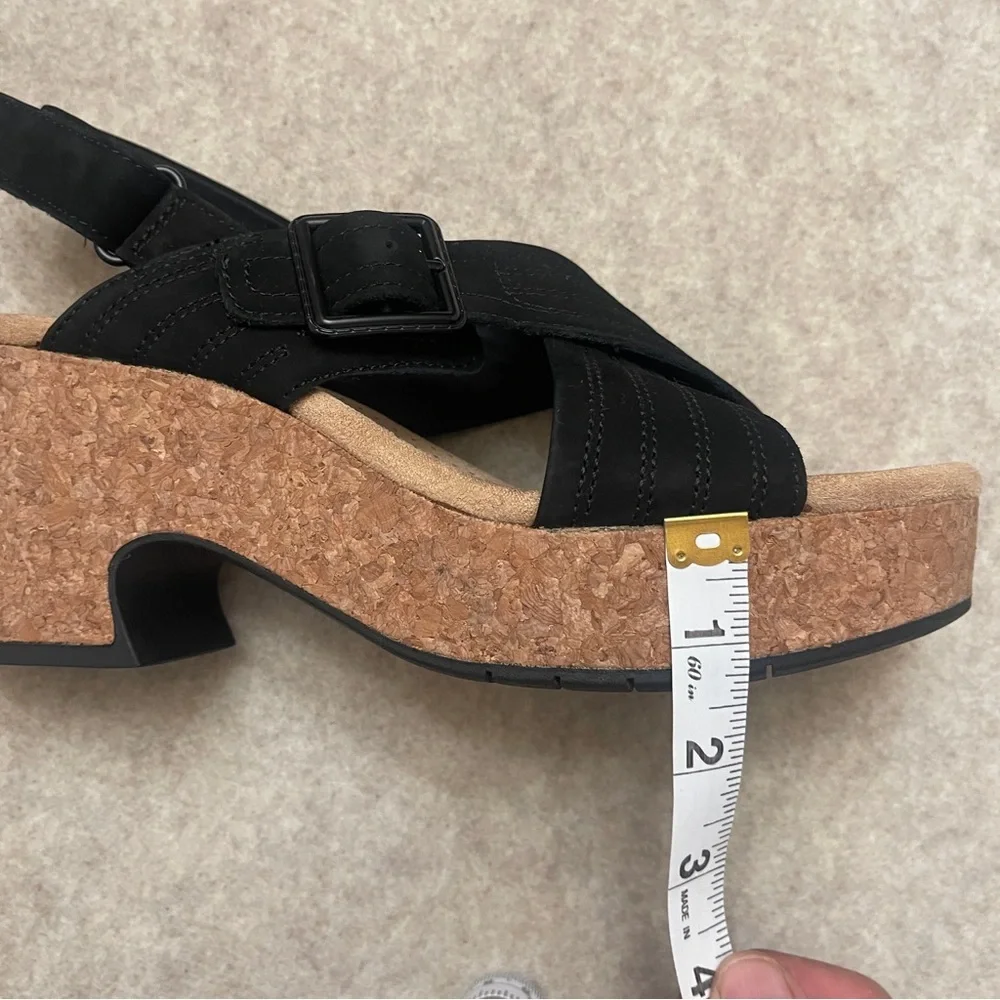Clark’s Collection Nerisa West Black Cork Platform Heel Sandals Women’s Size 8.5